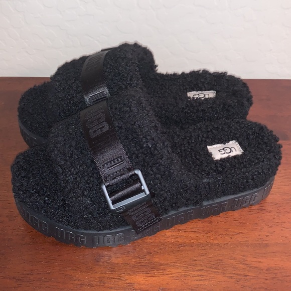 UGG BRAND NEW IN BOX & GORGEOUS SIZE 8 FLUFFITA JET BLACK SLIDES - Picture 6 of 13